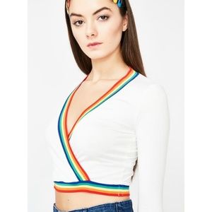 Dolls Kill Long Sleeve Taste My Rainbow Crop Top